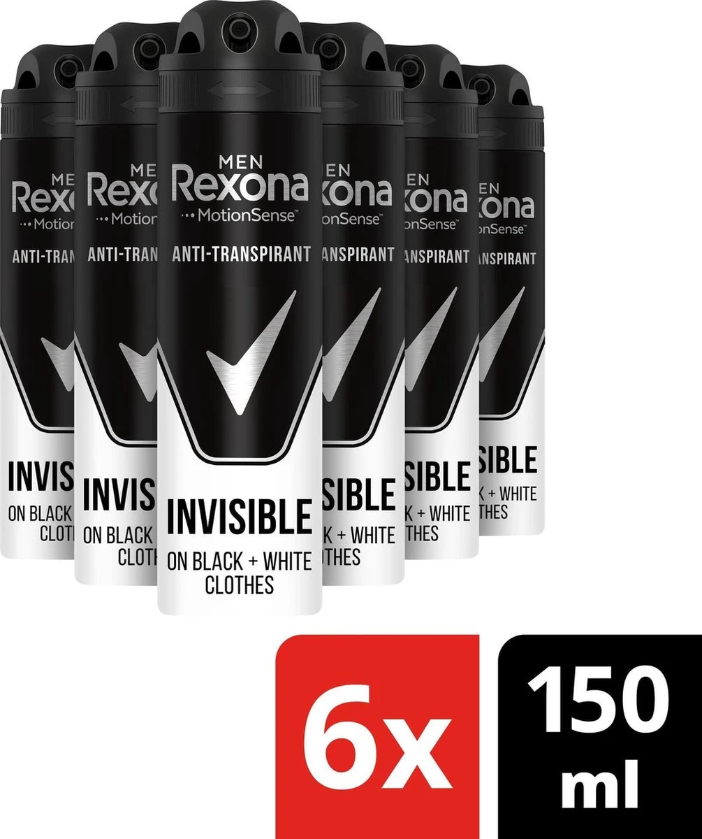 Rexona Men Invisible Anti-Transpirant Spray - 6 X 150 Ml - Voordeelverpakking 2 Rexona Men Invisible Anti-Transpirant Spray - 6 X 150 Ml - Voordeelverpakking - Afbeelding 2
