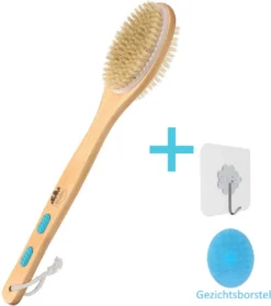 Blubs® – Houten Badborstel – Dry Brush – Rug Scrubber – Lichaamsborstel – Rugborstel Douche Met Steel – Huidborstel – Rugborstel Hout – Houten Badborstel Met Steel – Doucheborstel Met Steel – Houten Borstel – Droogborstel – Massage – Blauw