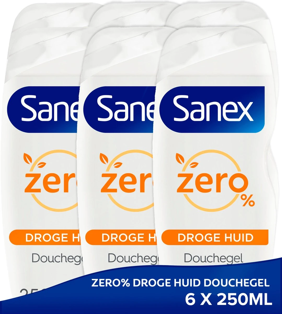 Sanex Zero% Droge Huid Douchegel - 6 X 250ml - Voordeelverpakking 1 Sanex Zero% Droge Huid Douchegel - 6 X 250ml - Voordeelverpakking