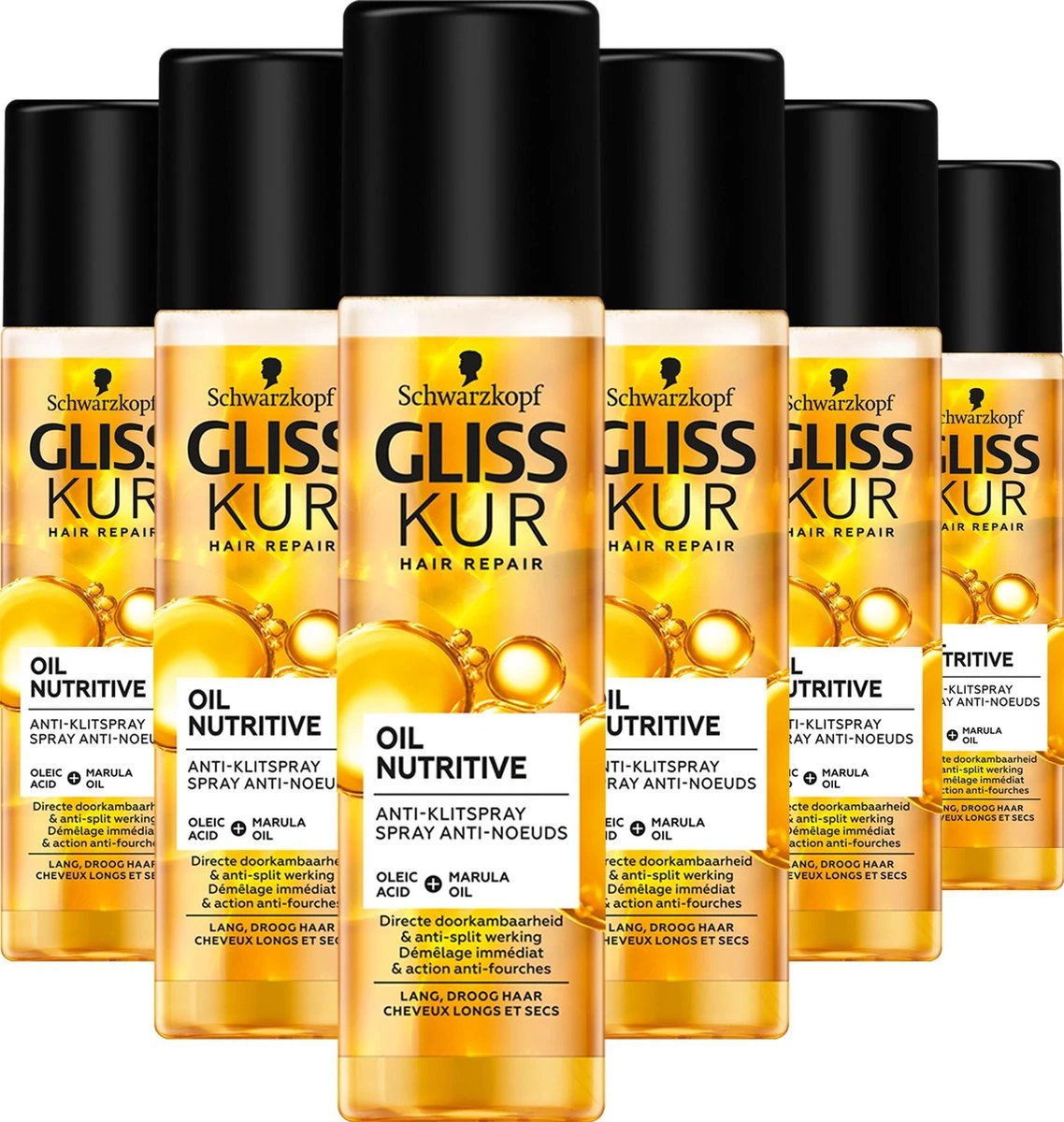 Gliss Kur Oil Nutritive Anti-Klit Spray 6x 200 Ml - Grootverpakking 1 Gliss Kur Oil Nutritive Anti-Klit Spray 6x 200 Ml - Grootverpakking