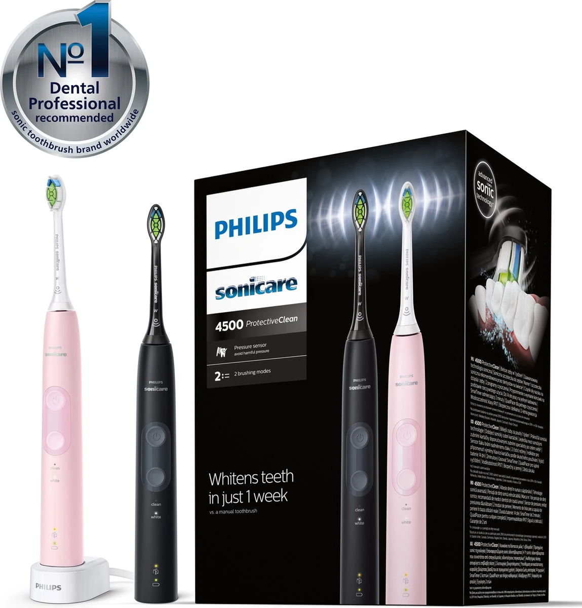 Philips Sonicare ProtectiveClean 4500 Series HX6830/35 - Elektrische Tandenborstel - Roze & Zwart 2 Philips Sonicare ProtectiveClean 4500 Series HX6830/35 - Elektrische Tandenborstel - Roze & Zwart - Afbeelding 2