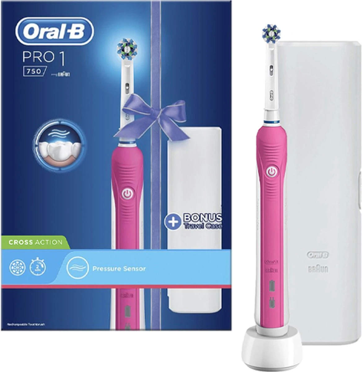Oral B Oral-B Pro CrossAction 750 - Elektrische Tandenborstel - Roze 1 Oral B Oral-B Pro CrossAction 750 - Elektrische Tandenborstel - Roze