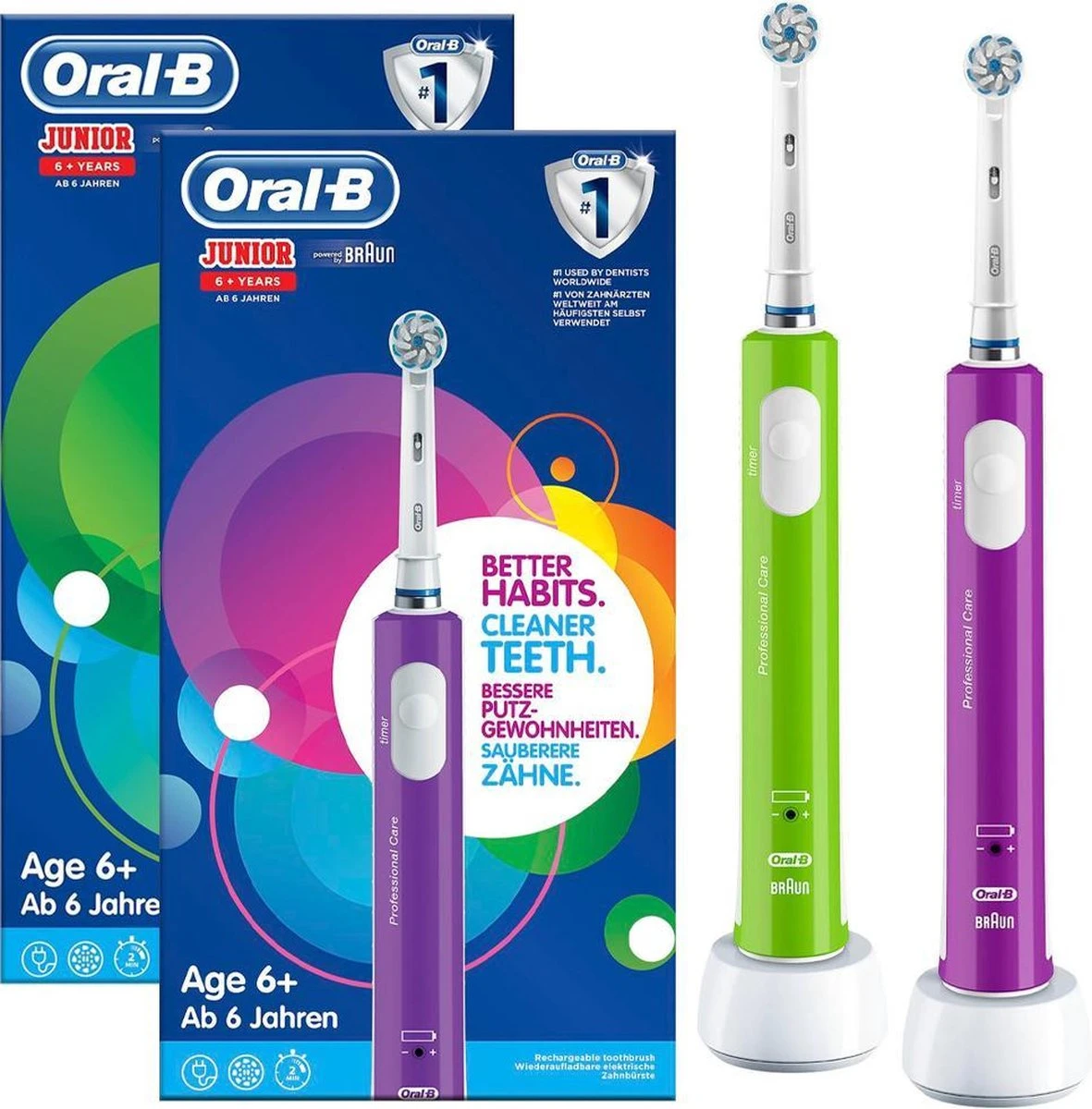 Oral B Oral-B Junior 6+ - Elektrische Tandenborstel - Paars & Groen DUOSET 2 Oral B Oral-B Junior 6+ - Elektrische Tandenborstel - Paars & Groen DUOSET - Afbeelding 2