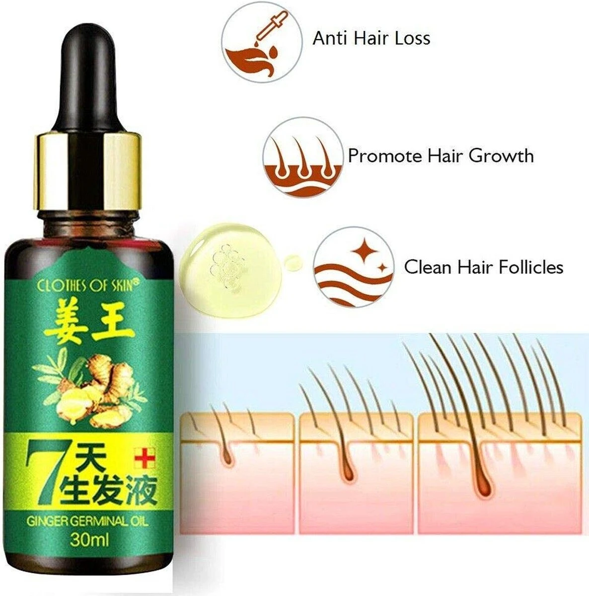 Gember Haargroei Serum - Germinal Essentiële Haargroei Olie Effectief In 7 Dagen - Haarverzorging Voor Mannen En Vrouwen, 30 Ml 4 Gember Haargroei Serum - Germinal Essentiële Haargroei Olie Effectief In 7 Dagen - Haarverzorging Voor Mannen En Vrouwen, 30 Ml - Afbeelding 4