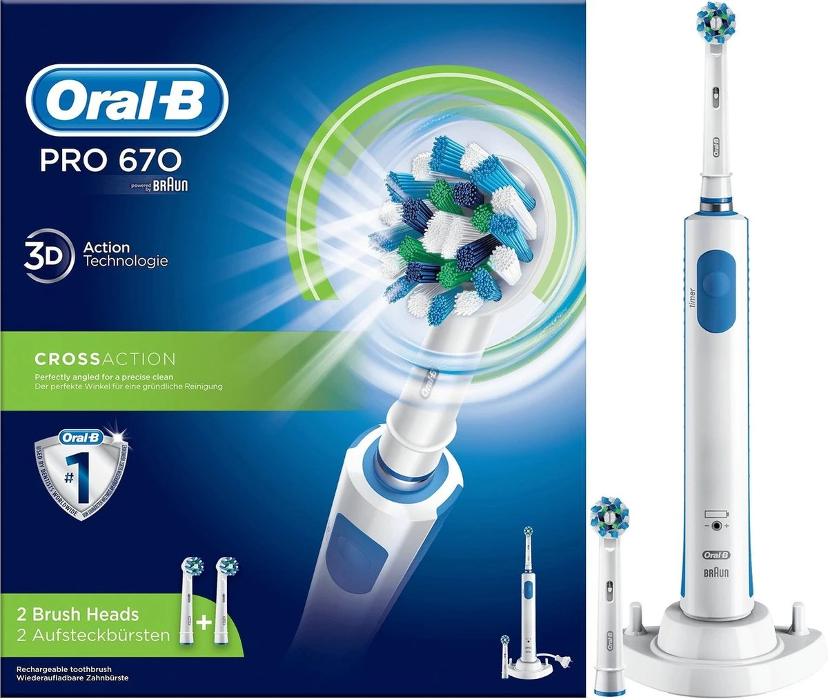 Oral B Oral-B PRO 670 CrossAction - Elektrische Tandenborstel - Met 2 Opzetborstels 8 Oral B Oral-B PRO 670 CrossAction - Elektrische Tandenborstel - Met 2 Opzetborstels - Afbeelding 8