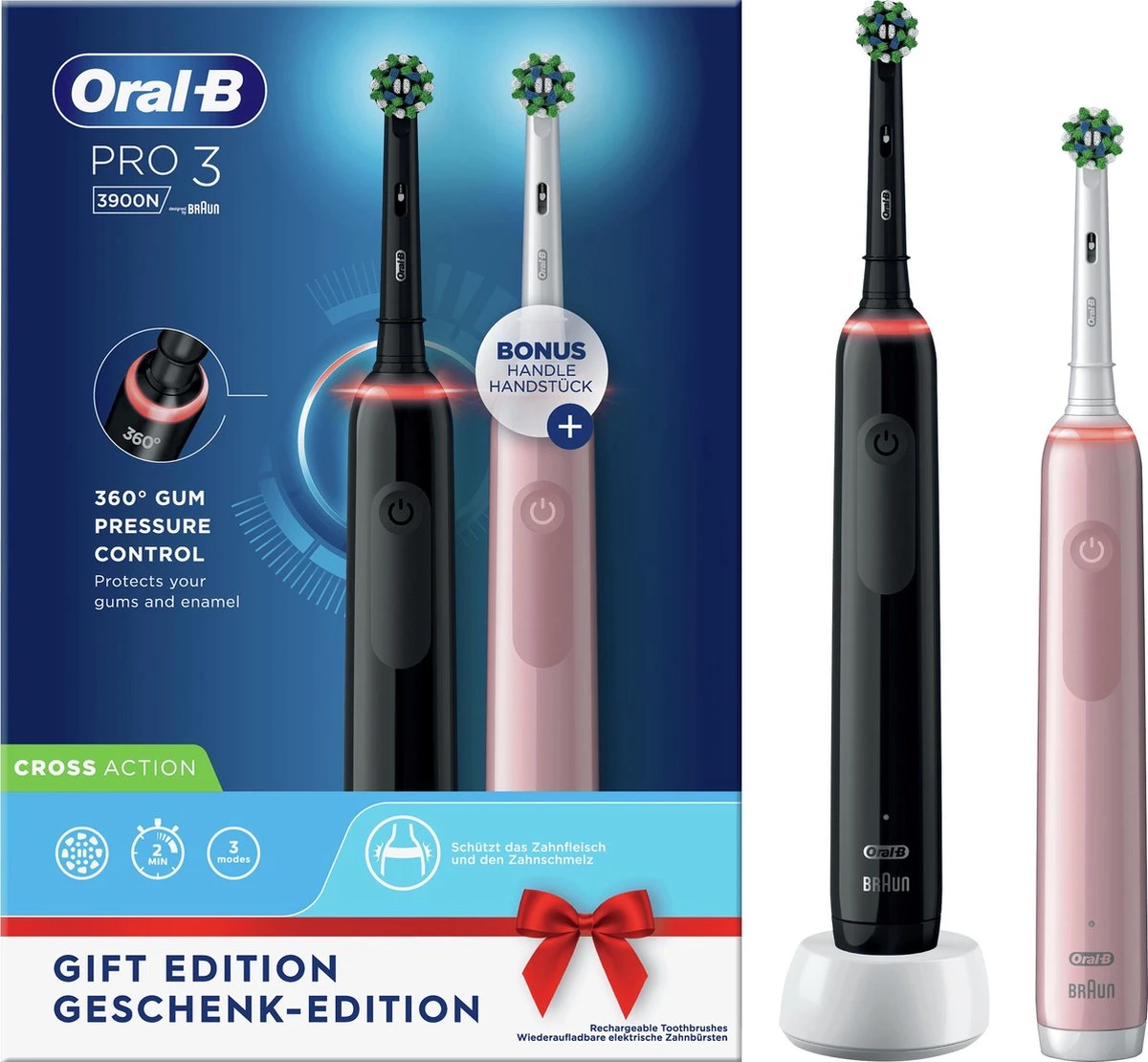 Oral B Oral-B Pro 3 - 3900 - Zwarte En Roze - Elektrische Tandenborstel 1 Oral B Oral-B Pro 3 - 3900 - Zwarte En Roze - Elektrische Tandenborstel