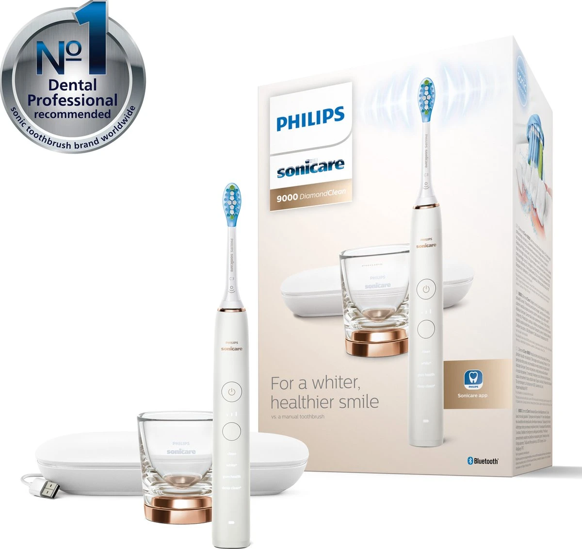 Philips Sonicare DiamondClean 9000 HX9911/94 - Luxe Elektrische Tandenborstel - Wit En Rosé Goud 10 Philips Sonicare DiamondClean 9000 HX9911/94 - Luxe Elektrische Tandenborstel - Wit En Rosé Goud - Afbeelding 10