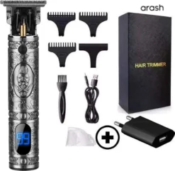 Arash® Tondeuse Mannen - 2023 Nieuwste Model - Draadloze Haartrimmer - Geschikt Voor Hoofdhaar/Baardhaar - Trimmer Draadloos - Scheerapparaat - Grijs - Inclusief Oplaadblok En 4 Opzetstukjes