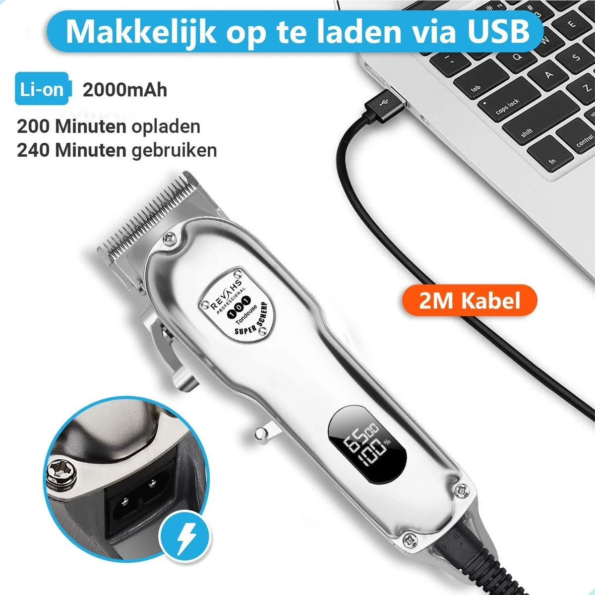 Revahs Professionele Draadloze Tondeuse En Baardtrimmer - Hoofdhaar - Baarden En Snorren - Hair Clipper En Haartrimmer - Tondeuse Cheveux - Tondeuse Haar 3 Revahs Professionele Draadloze Tondeuse En Baardtrimmer - Hoofdhaar - Baarden En Snorren - Hair Clipper En Haartrimmer - Tondeuse Cheveux - Tondeuse Haar - Afbeelding 3