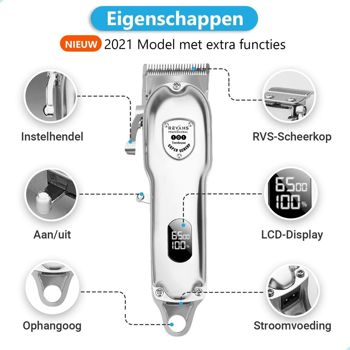Revahs Professionele Draadloze Tondeuse En Baardtrimmer - Hoofdhaar - Baarden En Snorren - Hair Clipper En Haartrimmer - Tondeuse Cheveux - Tondeuse Haar 4 Revahs Professionele Draadloze Tondeuse En Baardtrimmer - Hoofdhaar - Baarden En Snorren - Hair Clipper En Haartrimmer - Tondeuse Cheveux - Tondeuse Haar - Afbeelding 4