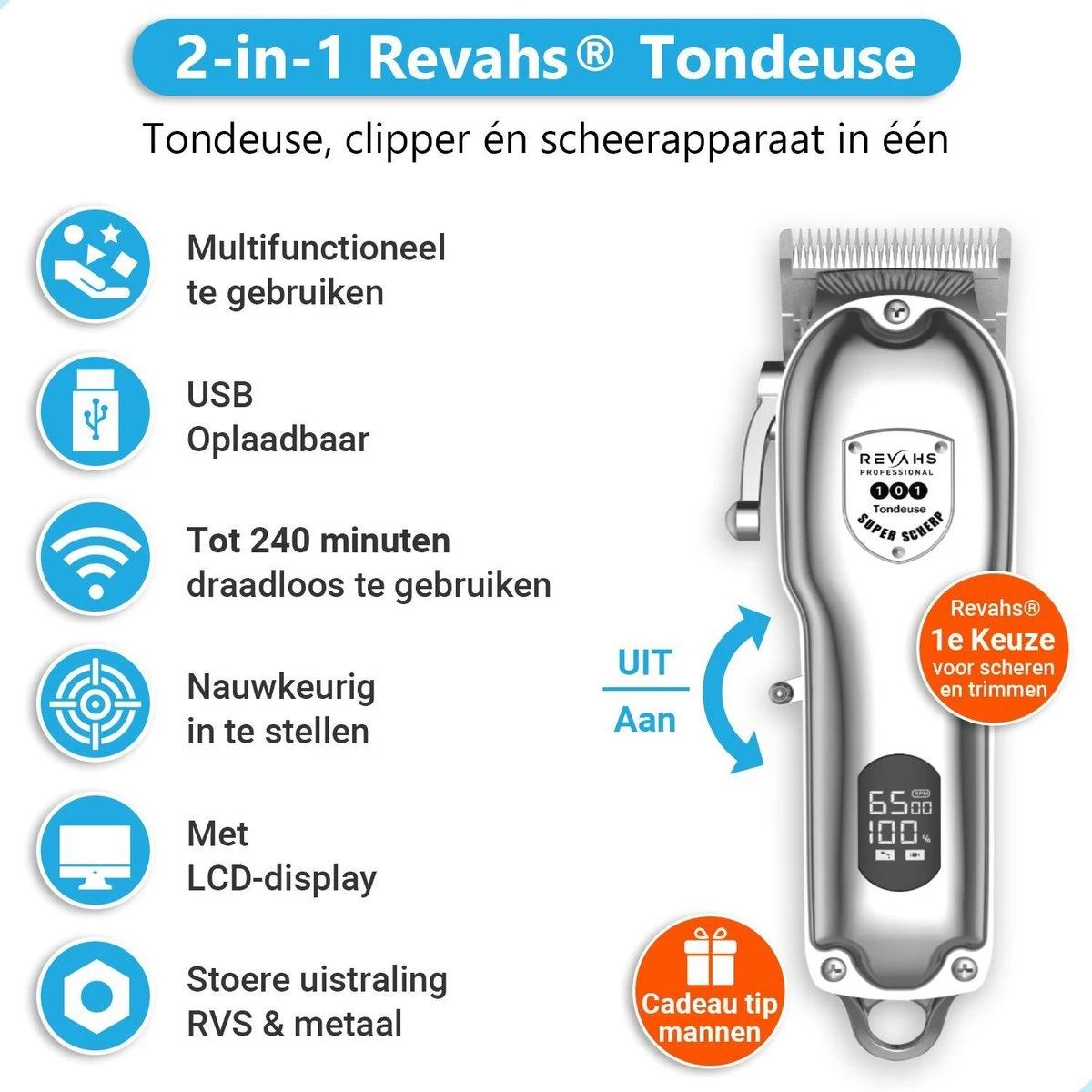 Revahs Professionele Draadloze Tondeuse En Baardtrimmer - Hoofdhaar - Baarden En Snorren - Hair Clipper En Haartrimmer - Tondeuse Cheveux - Tondeuse Haar 6 Revahs Professionele Draadloze Tondeuse En Baardtrimmer - Hoofdhaar - Baarden En Snorren - Hair Clipper En Haartrimmer - Tondeuse Cheveux - Tondeuse Haar - Afbeelding 6