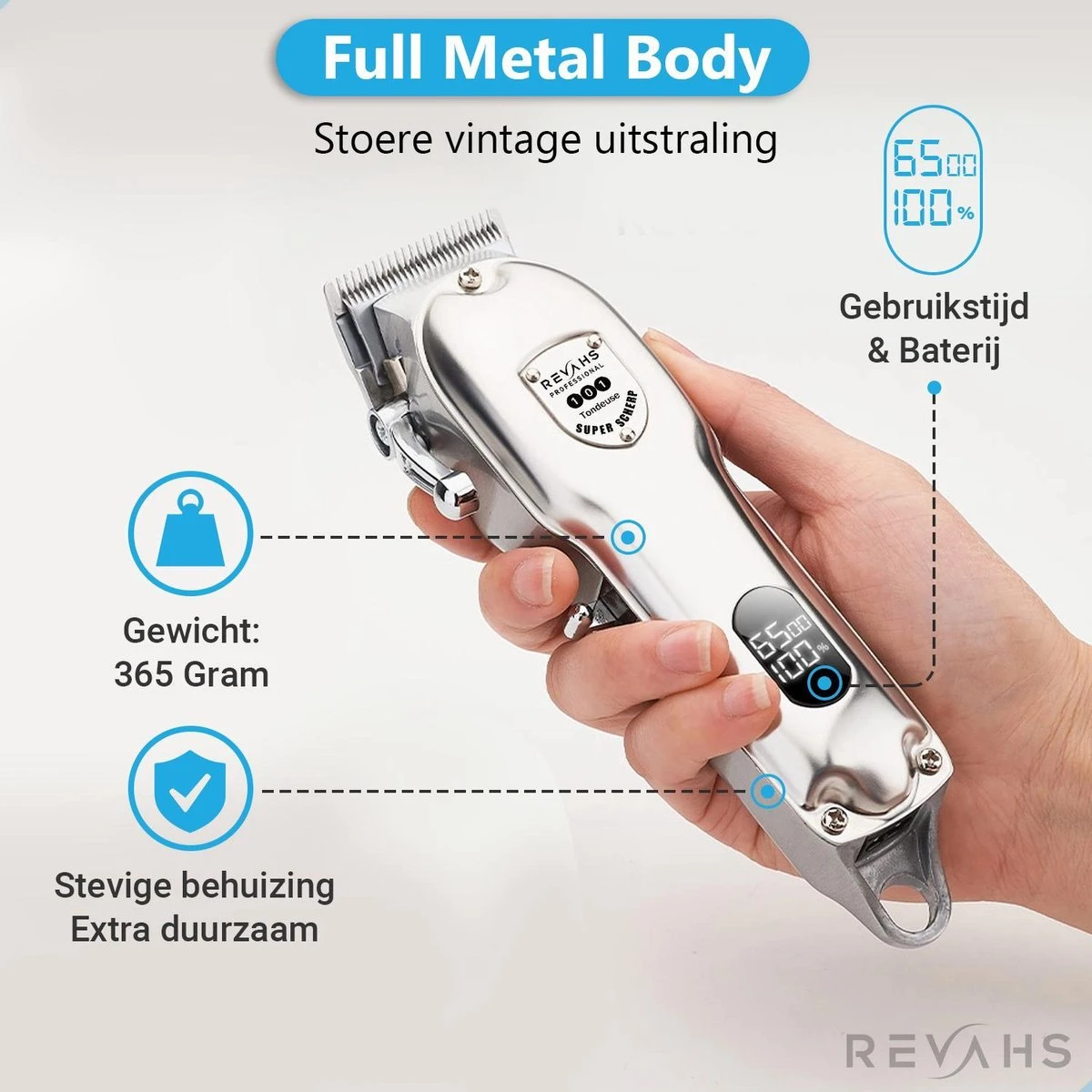 Revahs Professionele Draadloze Tondeuse En Baardtrimmer - Hoofdhaar - Baarden En Snorren - Hair Clipper En Haartrimmer - Tondeuse Cheveux - Tondeuse Haar 8 Revahs Professionele Draadloze Tondeuse En Baardtrimmer - Hoofdhaar - Baarden En Snorren - Hair Clipper En Haartrimmer - Tondeuse Cheveux - Tondeuse Haar - Afbeelding 8