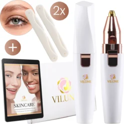 Wenkbrauw Trimmer - Gezichtsontharing Dames - Eyebrow Razor - Precisietrimmer - Incl. 2x Scheermesje - Leuk Cadeau Voor Vrouwen - USB Oplaadbaar - Wit - Incl. E-book