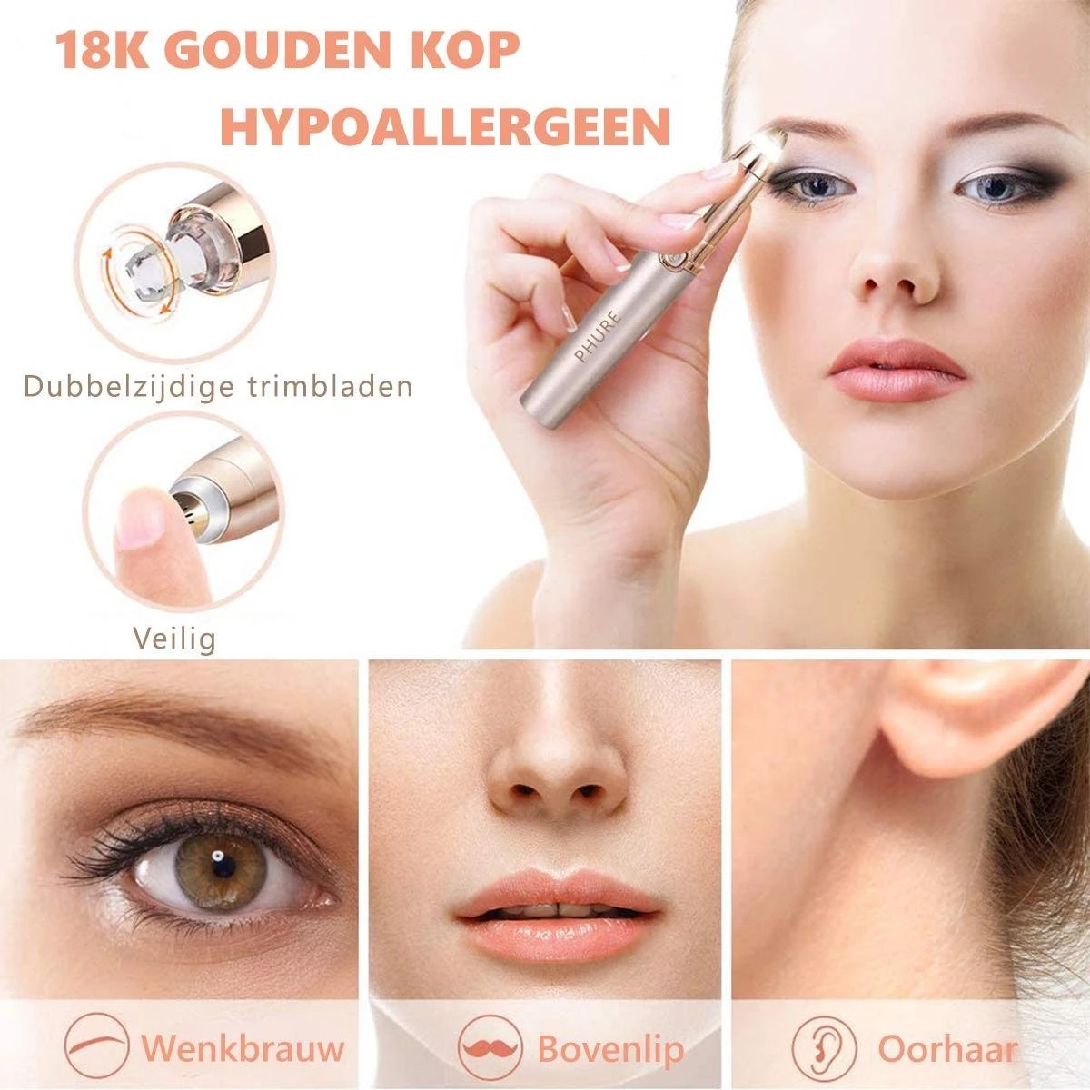 Phure Wenkbrauw Trimmer - Rose Gold 3 Phure Wenkbrauw Trimmer - Rose Gold - Afbeelding 3