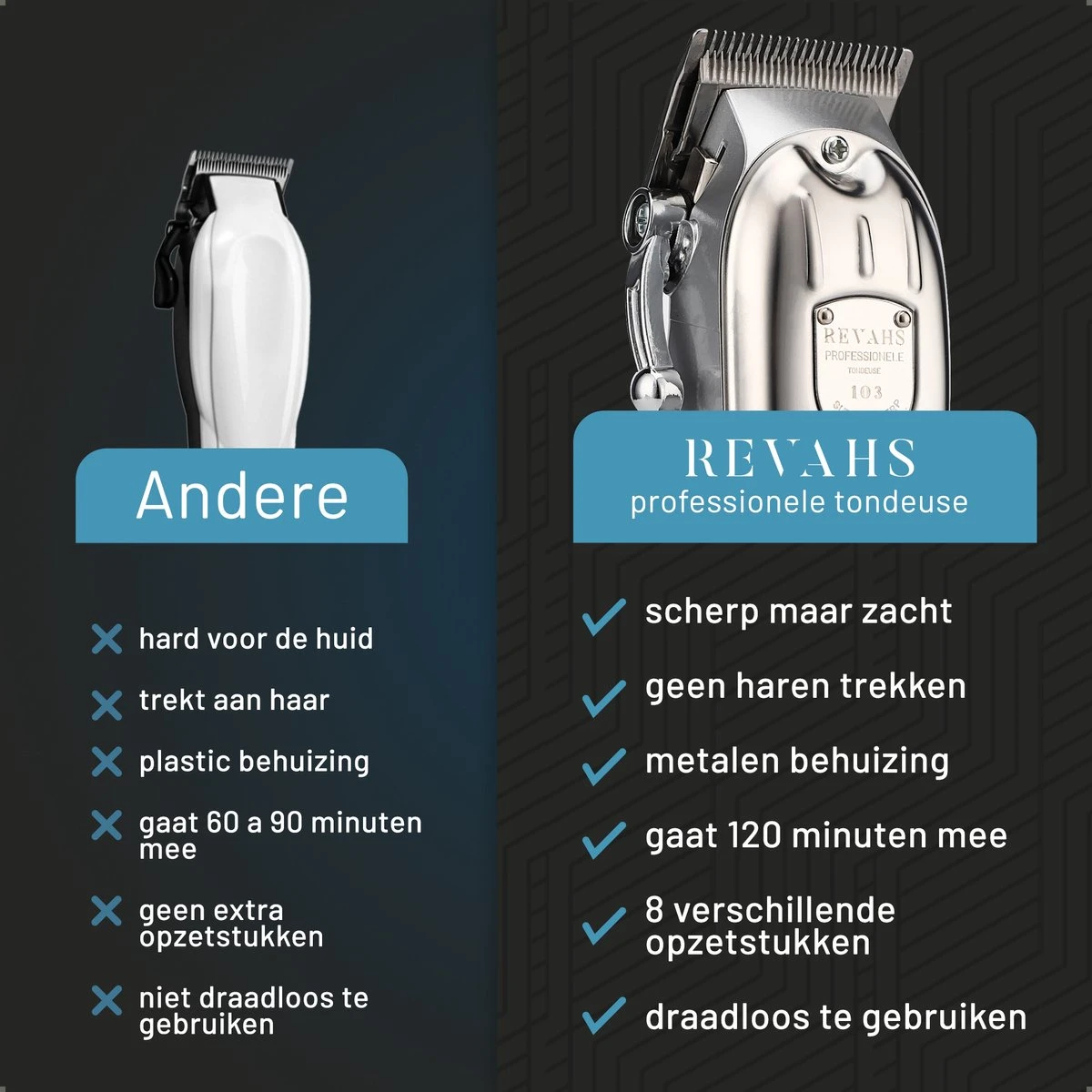 Revahs Professionele Tondeuse Voor Mannen - Cheveux Haar - Hoofdhaar - Baardtrimmer - Hair Clipper - Haartondeuse - Tondeuse Draadloos Mannen - Tondeuses 3 Revahs Professionele Tondeuse Voor Mannen - Cheveux Haar - Hoofdhaar - Baardtrimmer - Hair Clipper - Haartondeuse - Tondeuse Draadloos Mannen - Tondeuses - Afbeelding 3