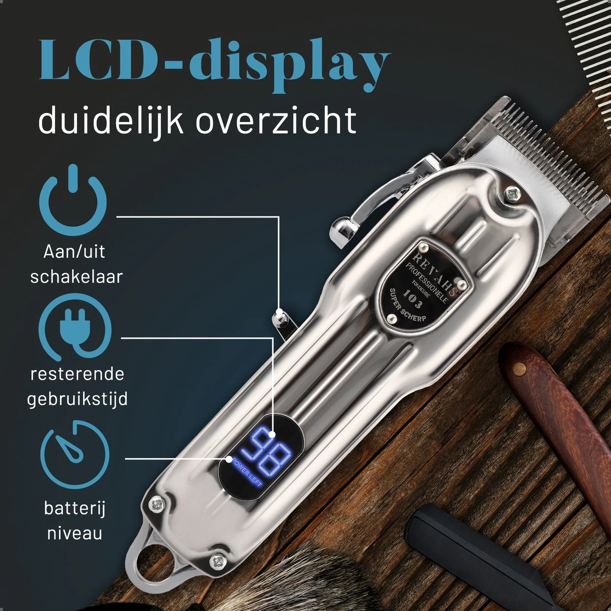 Revahs Professionele Tondeuse Voor Mannen - Cheveux Haar - Hoofdhaar - Baardtrimmer - Hair Clipper - Haartondeuse - Tondeuse Draadloos Mannen - Tondeuses 4 Revahs Professionele Tondeuse Voor Mannen - Cheveux Haar - Hoofdhaar - Baardtrimmer - Hair Clipper - Haartondeuse - Tondeuse Draadloos Mannen - Tondeuses - Afbeelding 4