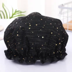 Merkloos GROTE Douchemuts / Shower Cap / Douchekapje / Douche Cap Voor Vol Haar / Krullen / Afro - Zwart Met Gouden Sterren