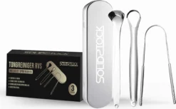 SolidStock Professionele Tongschraper Voor Mondverzorging - 4 Delige Tongreiniger - Ayurveda - RVS