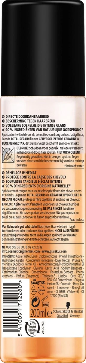 Gliss Kur Total Repair Anti-Klit Spray 6x 200 Ml - Grootverpakking 6 Gliss Kur Total Repair Anti-Klit Spray 6x 200 Ml - Grootverpakking - Afbeelding 6
