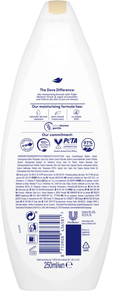 Dove Nourishing Care Douchegel - 6 X 250 Ml - Voordeelverpakking 3 Dove Nourishing Care Douchegel - 6 X 250 Ml - Voordeelverpakking - Afbeelding 3
