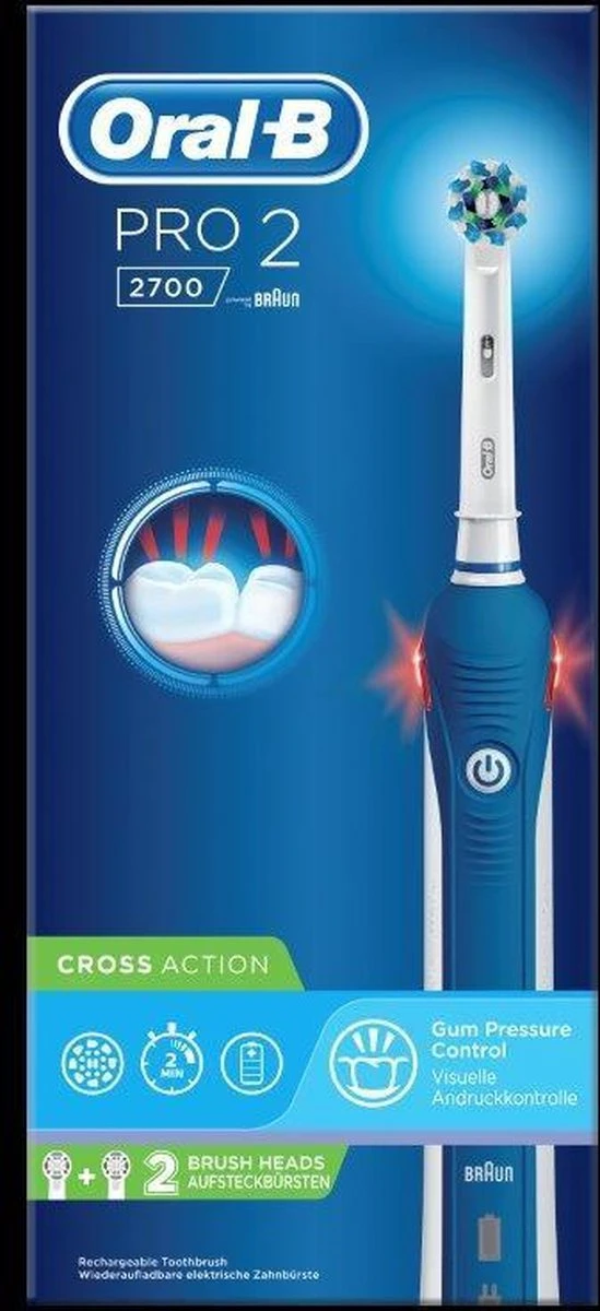 Oral B Oral-B Pro 2 2700 CrossAction - Elektrische Tandenborstel - Blauw, Wit 2 Oral B Oral-B Pro 2 2700 CrossAction - Elektrische Tandenborstel - Blauw, Wit - Afbeelding 2