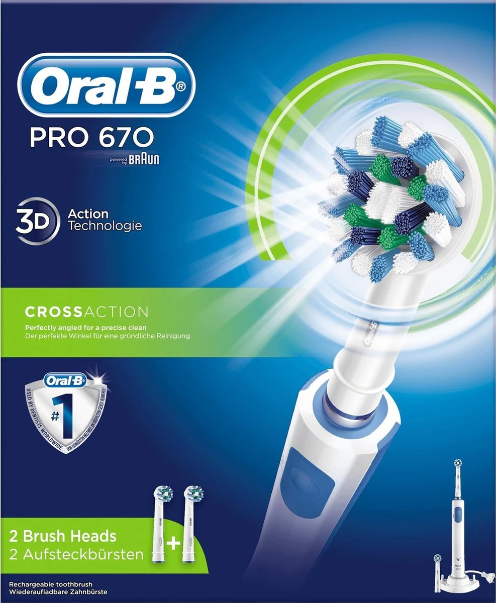 Oral B Oral-B PRO 670 CrossAction - Elektrische Tandenborstel - Met 2 Opzetborstels 1 Oral B Oral-B PRO 670 CrossAction - Elektrische Tandenborstel - Met 2 Opzetborstels